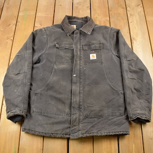 Vintage 1990s Carhartt Quilt Lined Work Jacket / Workwear / Streetwear / Double Breasted Jacket / Distressed Carhartt