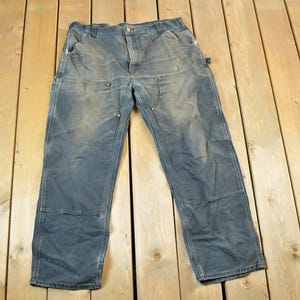 Vintage 1990s Carhartt Double Knee Distressed Denim Work Jeans Size 40 x 32 / 90s Carpenter Pants / Made In USA / Distressed Carhartt