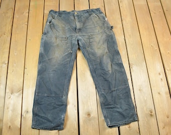 Vintage 1990s Carhartt Double Knee Distressed Denim Work Jeans Size 40 x 32 / 90s Carpenter Pants / Made In USA / Distressed Carhartt