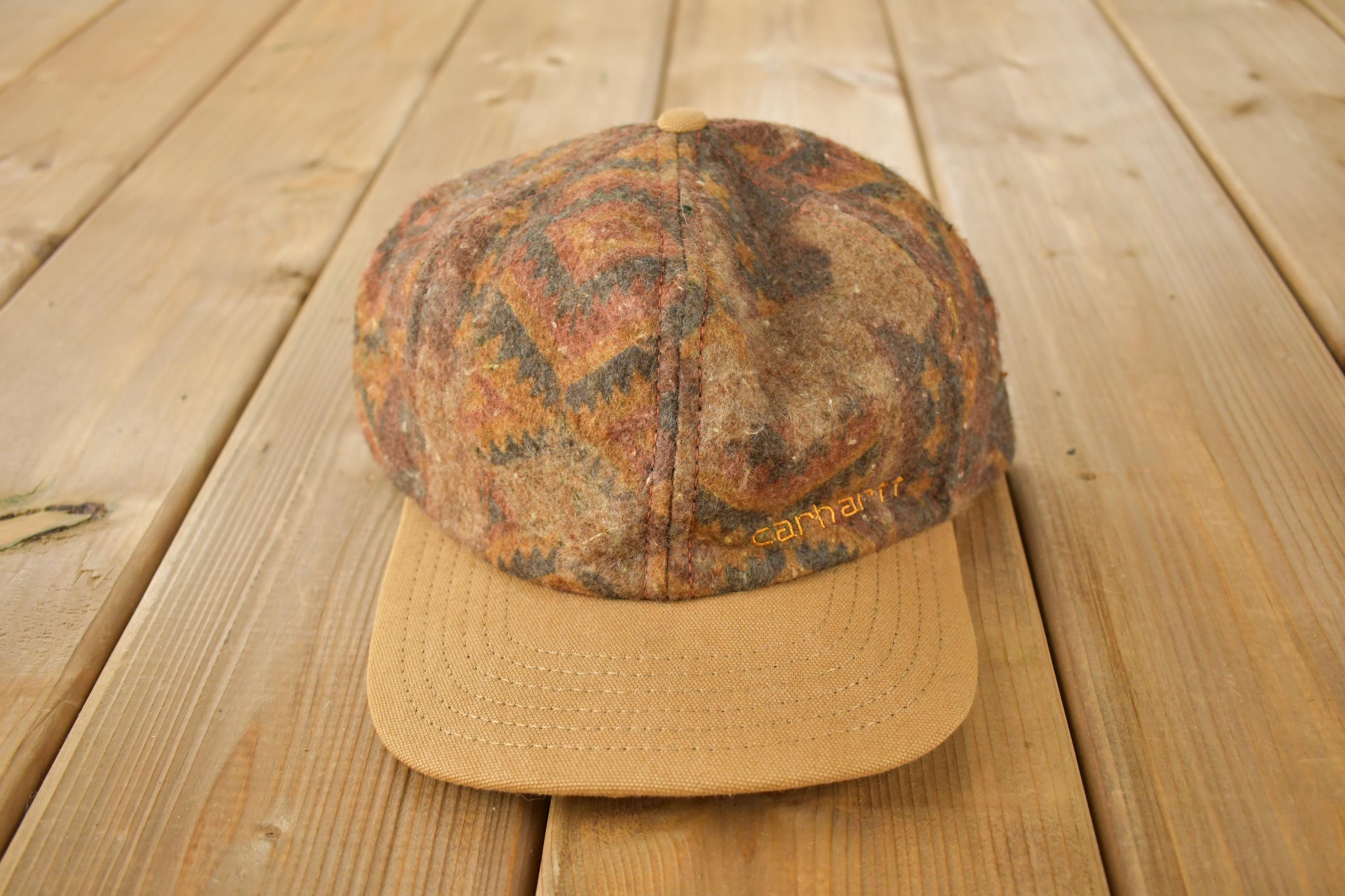 Vintage 1990s Carhartt Aztec Fleece Snap Back Hat / OSFA / 90s Hat 