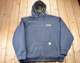 Vintage 1990s Carhartt Full Zip Fleece Lined Hoodie Sweatshirt / Workwear / Streetwear / 90s / Vintage Sherpa Lined Hoodie / Embroidered