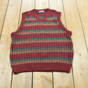 Gilet sans manches Jantzen rayé en maille acrylique à col V, style streetwear années 90, taille S homme, col V, style décontracté chic.