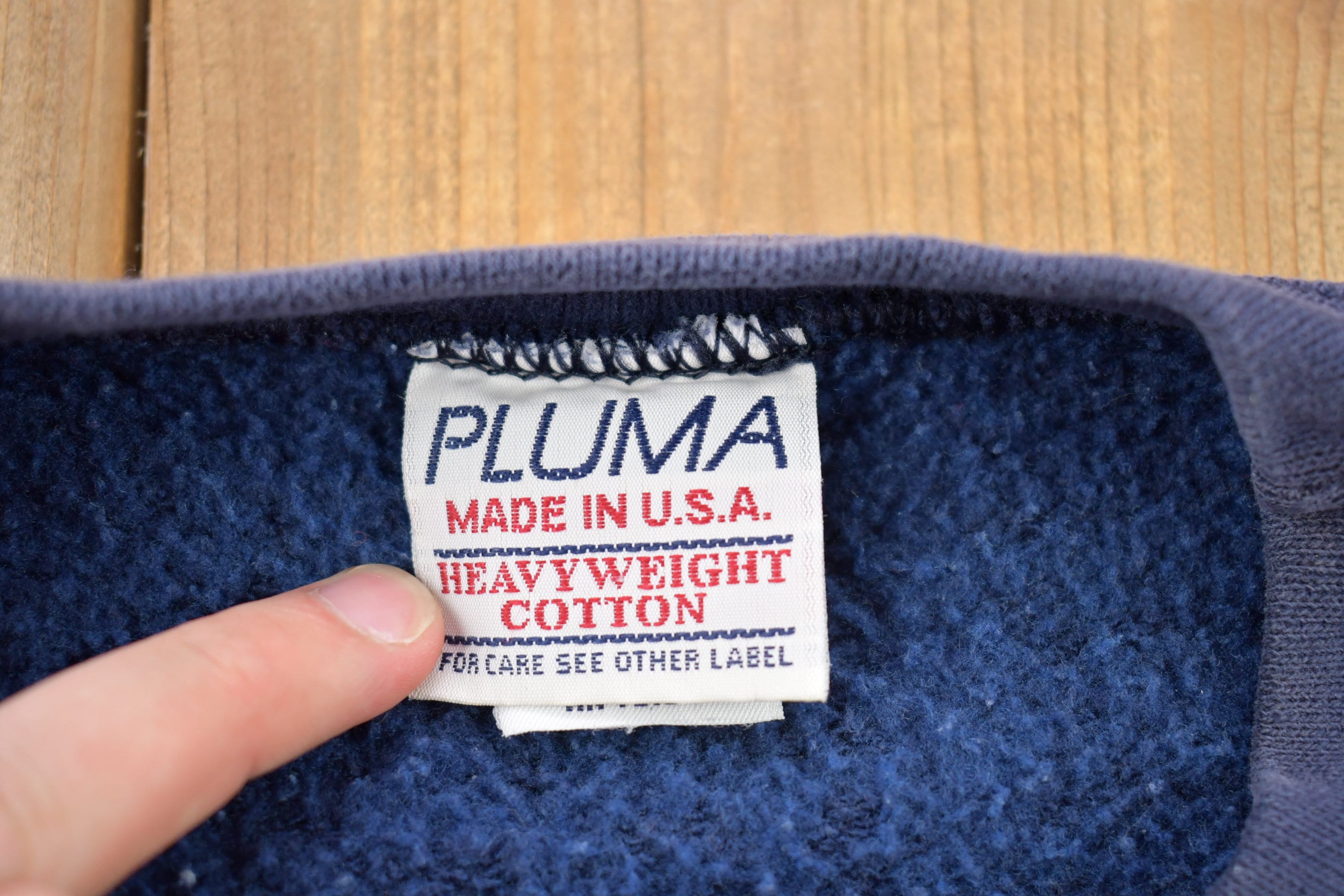 Vintage 1990s Blank Navy Blue Pluma Crewneck Sweatshirt / 90s 