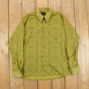 Vintage 1970s Bonds Geometric Design Pin Collar Button Up Shirt