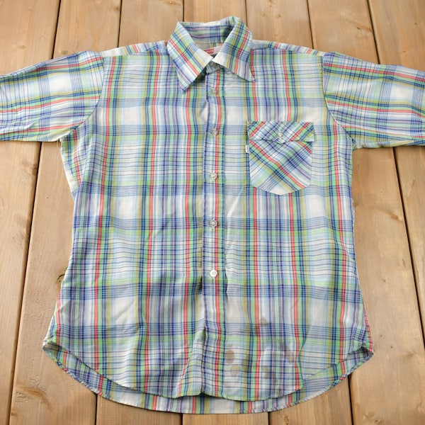 Vintage 1990s Levi's White Tab Short Sleeve Plaid Button Up Flannel Shirt