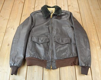 Vintage 1950s LL Bean Shearling Leather Flight Jacket / Leather Bomber Jacket / Made In USA / 50s LL Bean