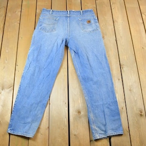 Vintage 1990s Carhartt Denim Work Jeans Size 40 x 34 / 90s Carpenter Pants / Made In USA / Distressed Carhartt / Vintage Workwear