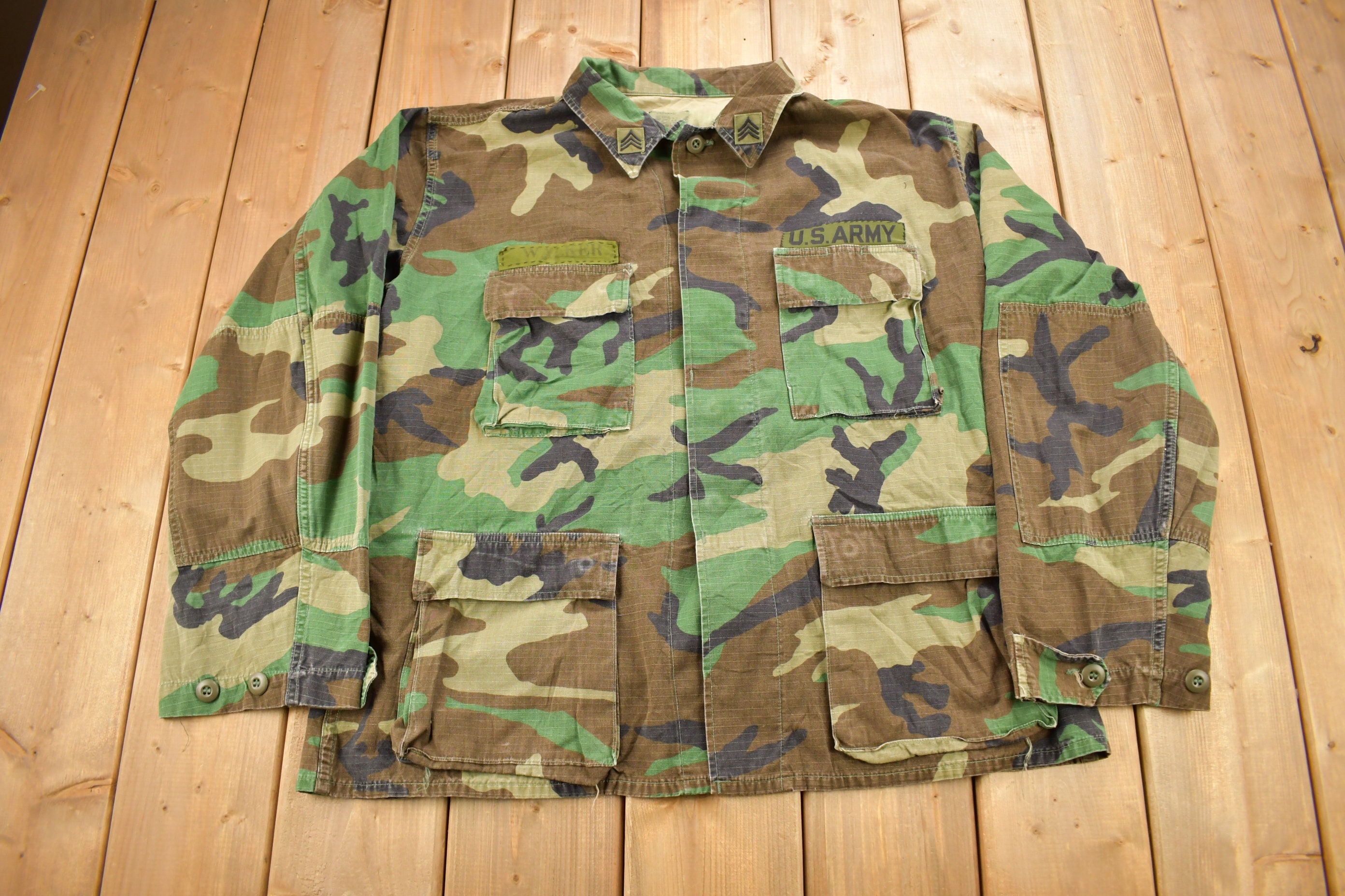 Vintage 1991 US Military Woodland Camo Combat Shirt / USMC