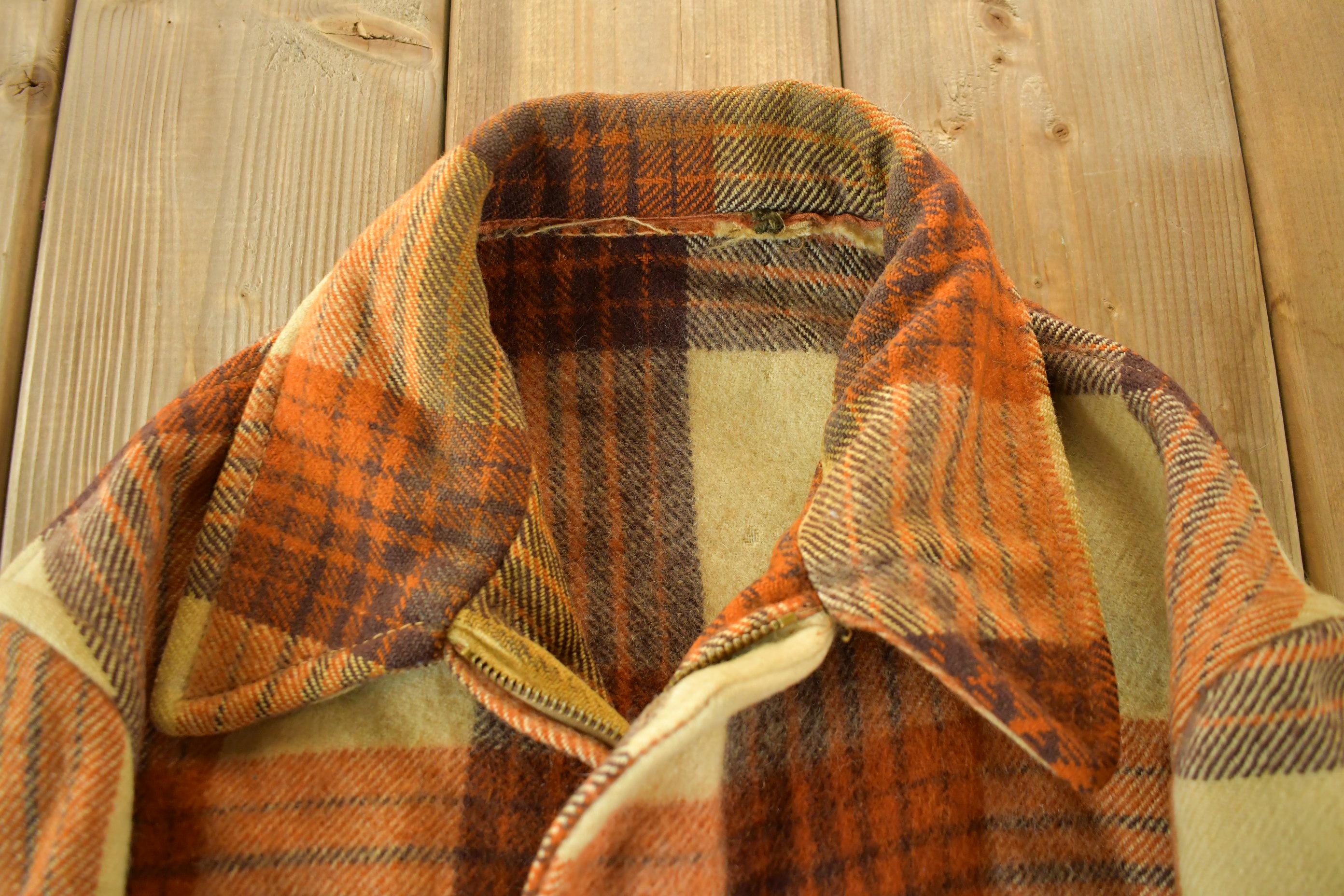 Vintage 50s 60s Jacket / Wool Plaid Full Zip Coat / 1950s