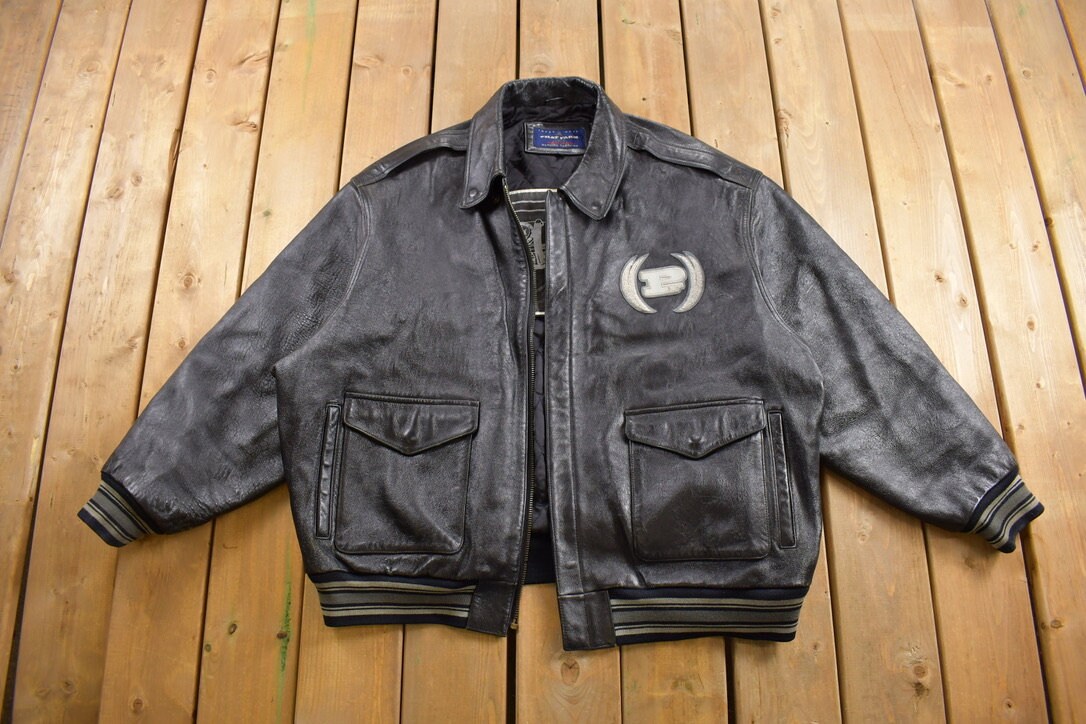 Vintage 1990s Phat Farm Leather Jacket / Patchwork / 90s Vintage 1990s Phat Farm Leather Jacket / Patchwork / 90s