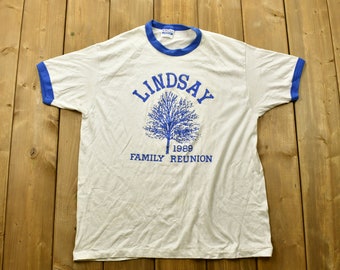 Vintage 1989 Lindsay Family Reunion Ringer T-Shirt/ Made In USA/ Graphic / 80s / 90s / Streetwear / Retro Style