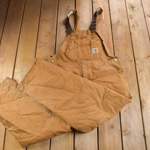 Vintage 1990s Carhartt Lined Double Knee Canvas Zip Overalls Size 41 x 28 / Insulated / Utility Overalls / Vintage Workwear