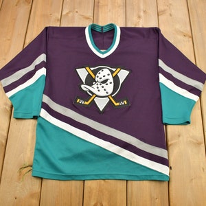 VTG 90s CCM Anaheim Mighty Ducks Purple NHL Hockey Jersey Large