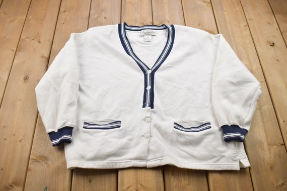 Vintage 1990s Christopher & Banks Cardigan Sweater / Vintage Cardigan / Button Up / Patchwork / Embroidered / Made In USA