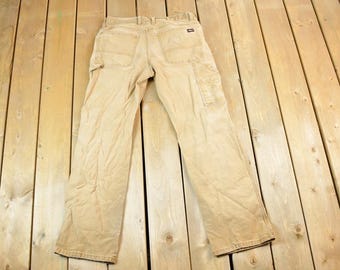Vintage 90s W36 L33 Distressed Worn Tan Beige Dickies Heavy Cotton