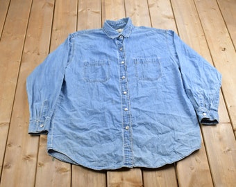 Vintage 1990s St Johns Bay Denim Button Up Shirt / 1990s Button Up / Vintage Jean Shirt / Basic Button Up / St Johns Bay Vintage / 90s Denim