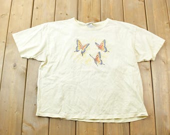 Vintage 1990s Morning Sun Multi Butterfly Theme Graphic T-Shirt / Made In USA / Single Stitch / Streetwear / Nature T-Shirt / Outdoorsman
