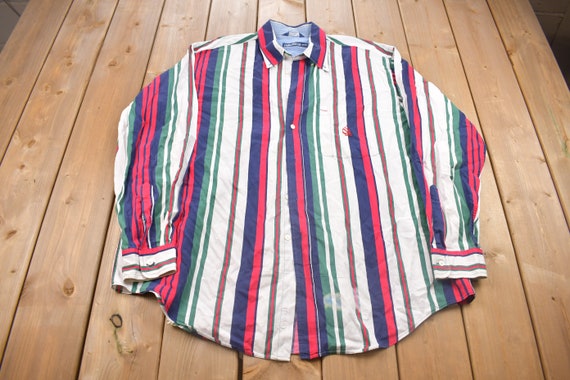 Vintage 1990s Nautica Striped Button Up Shirt / M… - image 1