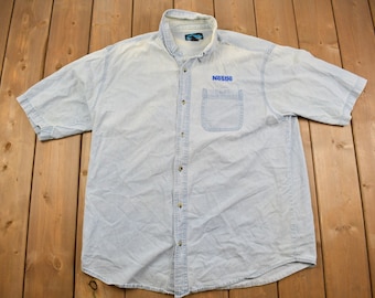 Vintage 1990s Nestle Denim Button Up Shirt / 1990s Button Up / Vintage Flannel / Basic Button Up