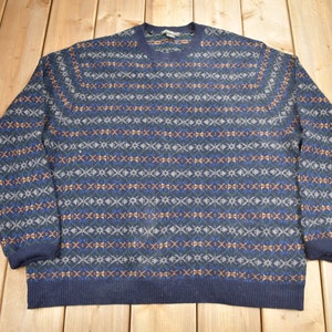 Vintage 1990s Eddie Bauer Knit Crewneck Sweater / Vintage 90s Crewneck / All Over Pattern / Outdoorsman