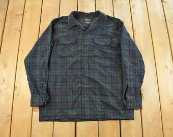 Vintage 1990s Pendleton Wool Flannel Button Up Board Shirt Men's XL / 90s Button Up / Vintage Pendleton / Original Board Shirt / Outdoors