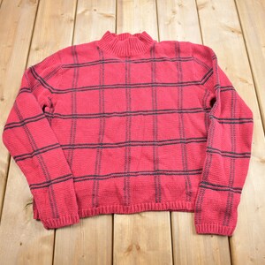 Vintage 1990s Christopher & Banks Plaid Mockneck Knit Sweater / Hand Embroidered / 90s Knit