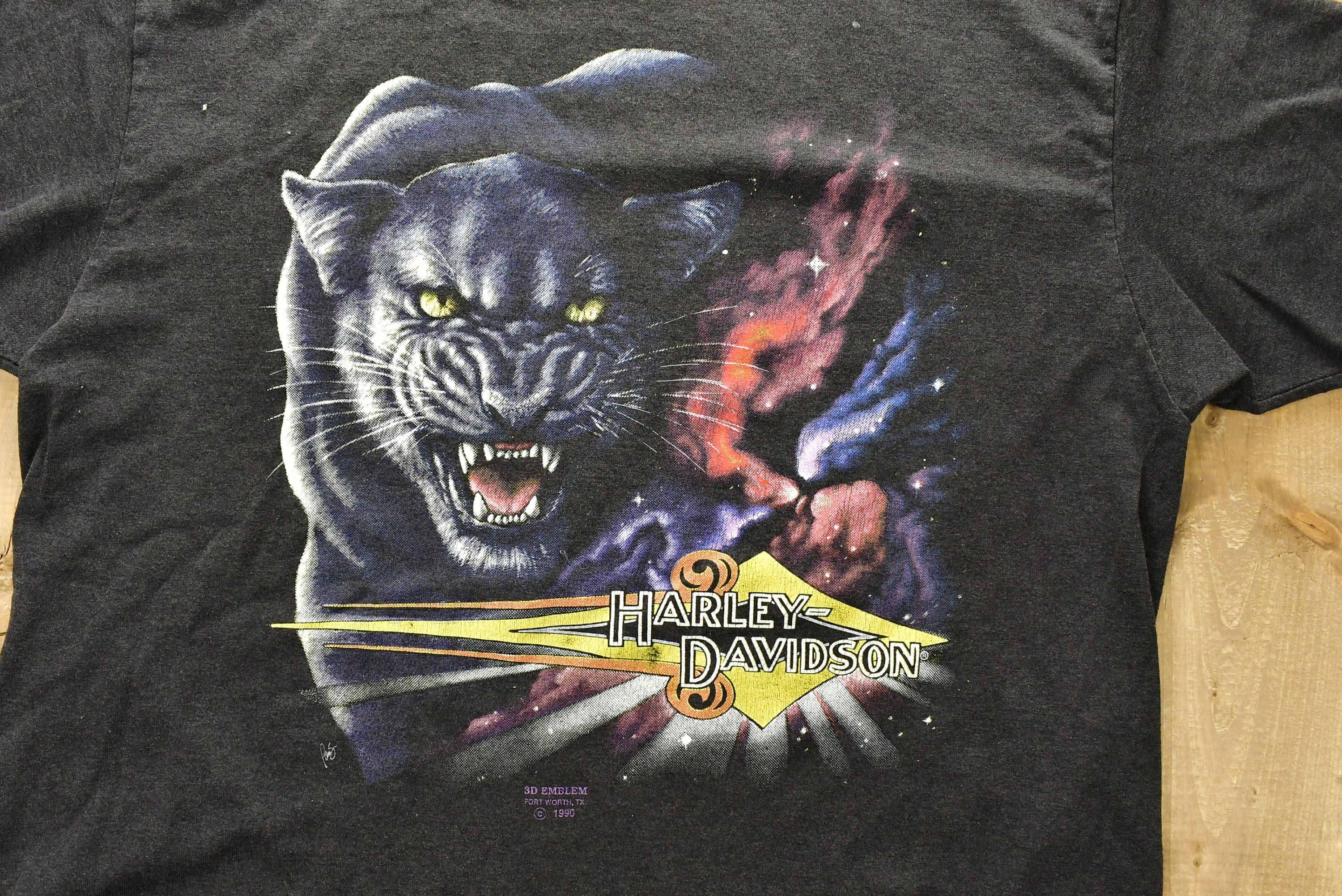 Vintage 1990 Harley Davidson Motorcycles 3D Emblem Black Jaguar 