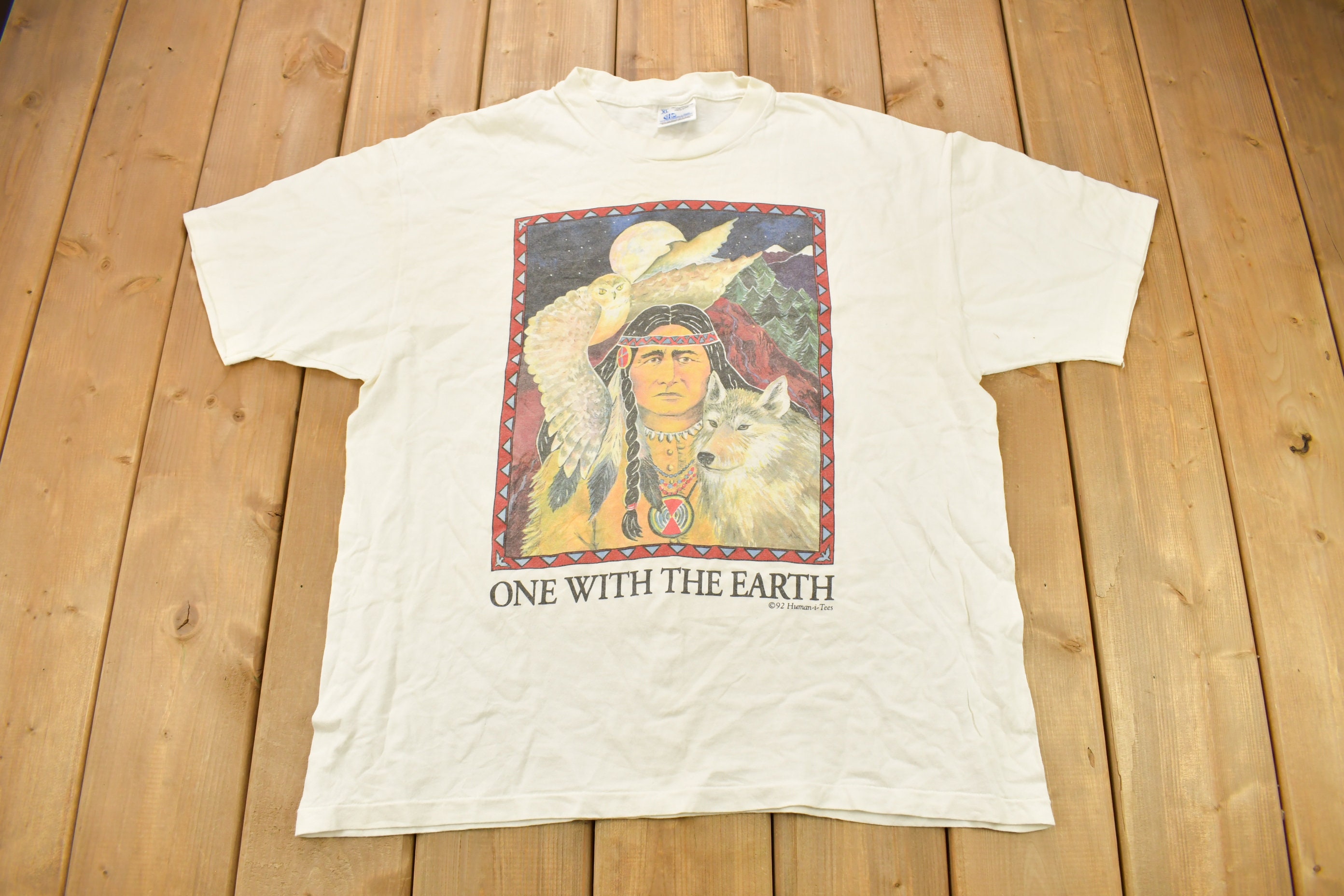 Vintage 1992 Native American Wolf Graphic T-shirt / Single Stitch 