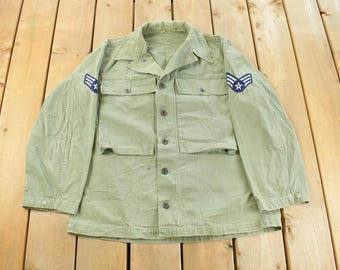 Vintage US Army M43 HBT Shirt 1940s | WWII Era Field Herringbone