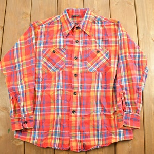 Vintage 1990s Ely Plaid Flannel Button Up Shirt / 1990s Button Up / Vintage Flannel / 100% Cotton / Plaid Shirt / Button Down / Size Medium