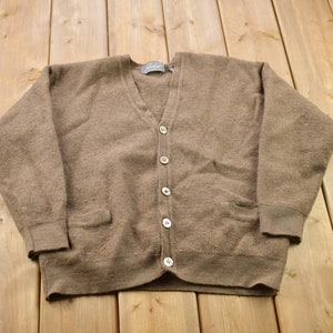Vintage 1990s Beige Wool Cardigan Sweater / Vintage Cardigan / Button Up / Blank Knit Cardigan / Made In Italy / 100% Wool Cardigan