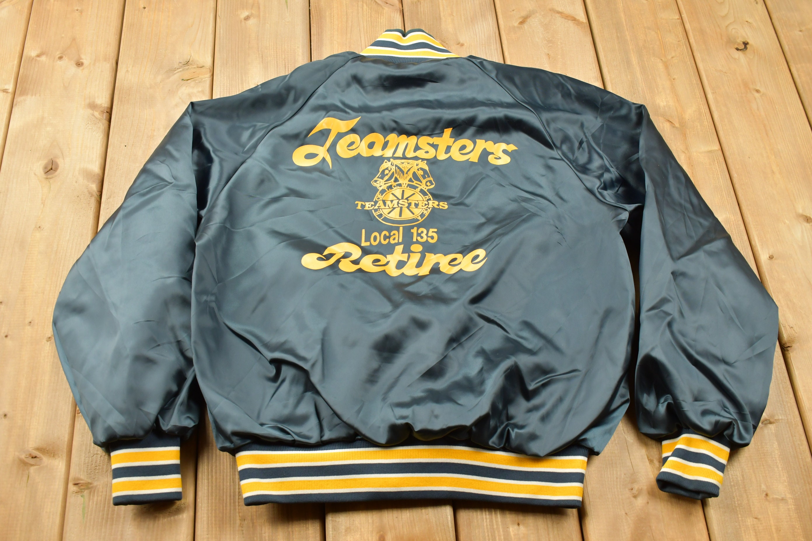Vintage 1980s Teamsters Local 135 Satin Bomber Jacket