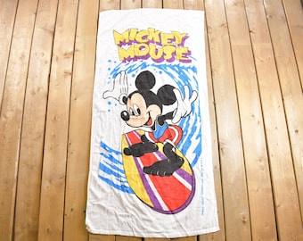 Vintage 1980s Walt Disney Mickey Mouse Surfing Graphic Beach Towel / Beachwear / Vintage Disney / 100% Cotton / Franco