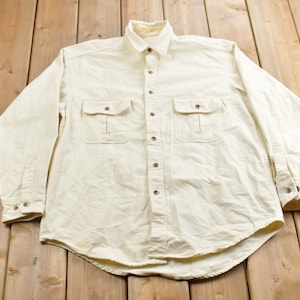Vintage 1990s Blank Chamois Cloth Button Up Shirt / 1990s Button Up / Vintage Flannel / Basic Button Up / Blank Button Up / Chamois Cloth
