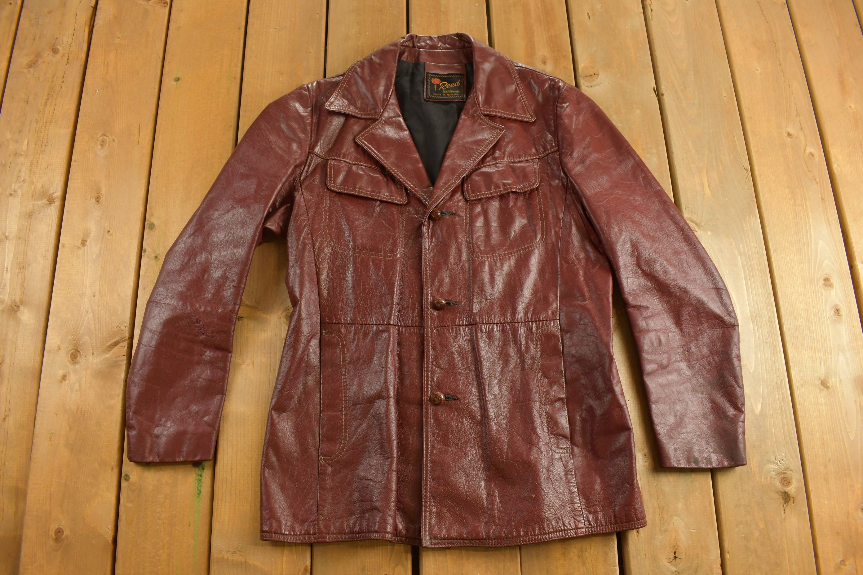 Vintage 1980s Reed Sportswear Red Leather Jacket / Fall Outerwear 