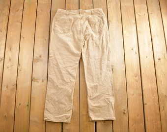 Vintage 1990s Beige Carhartt Work Pants Size 38x32/ 90s Carpenter Pants / Made In USA / Distressed Carhartt / Vintage Workwear