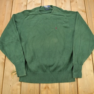 Vintage 1990s Green Polo Ralph Lauren Knitted Sweater / Vintage 90s Crewneck / Vintage Ralph Lauren / Raglan Sleeves