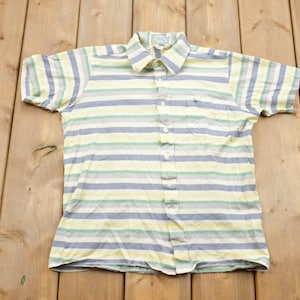 Vintage 1980s Ellettx Button Up Gestreiftes Kurzarmhemd / 1990s Button Up / Vintage Button Up / Pastell Button Up / Gestreiftes Shirt