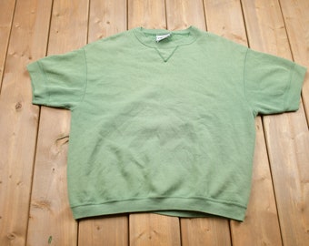 Vintage 1990s Lee Blank Green Short Sleeve Crewneck Sweatshirt / 90s Crewneck / Made In USA / Essential / Streetwear / 90s Blank / 90s Lee