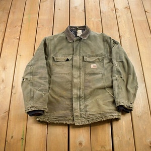Vintage 1990s Carhartt Work Jacket / Distressed Workwear / Streetwear / Canvas Jacket / Blanket Lined Jacket / Distressed Carhartt