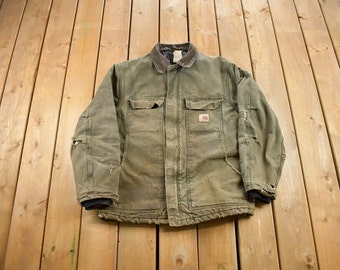 Vintage 1990s Carhartt Work Jacket / Distressed Workwear / Streetwear / Canvas Jacket / Blanket Lined Jacket / Distressed Carhartt