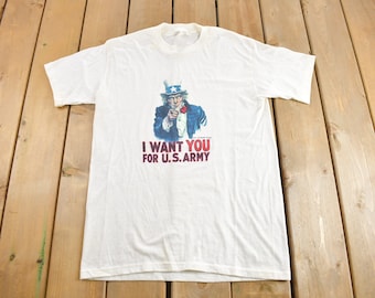 Vintage 1980s Uncle Sam Graphic T-Shirt / Patriotic T Shirt /  Vintage / Single Stitch / Made In  /  Army