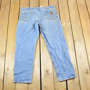 Vintage 1990s Carhartt Denim Work Jeans Size 38 x 32 / 90s Carpenter Pants / Made In USA / Distressed Carhartt / Vintage Workwear