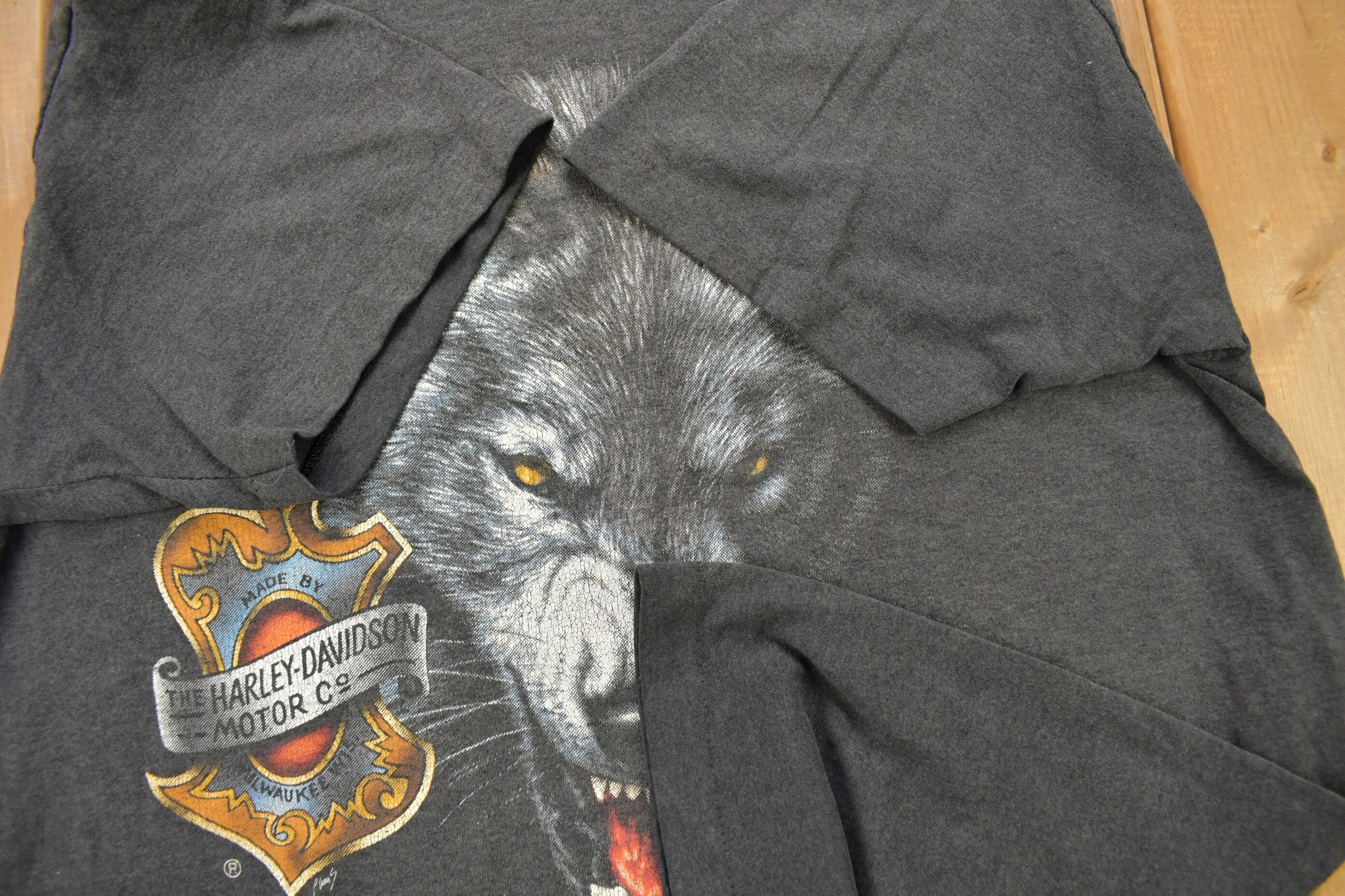Vintage 1992 Harley Davidson Wolf Graphic 3D Emblem T-shirt 
