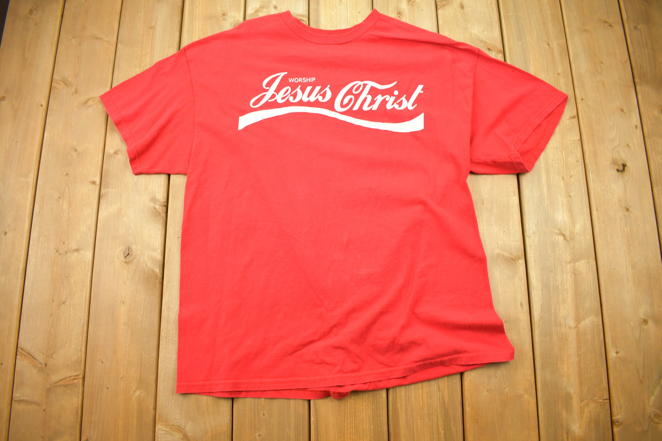 Vintage 1990s Worship Jesus Christ Graphic T Shirt Men