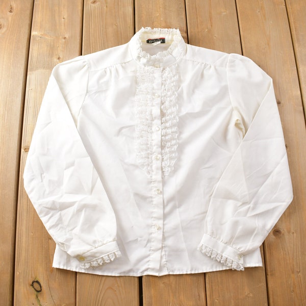 Vintage 80er Jahre Hemd mit Rüschenkragen / 1980s Button Up / Rüschenhemd / Piratenhemd / Made in USA