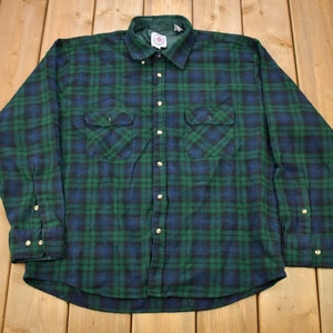 Vintage 1990s Bay Waters Plaid Flannel Button Up Shirt / 1990s Button Up / Vintage Flannel / Plaid Shirt / Button Down