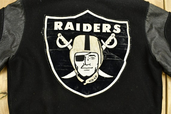 Vintage 1990's Oakland Raiders Leather Letterman … - image 3