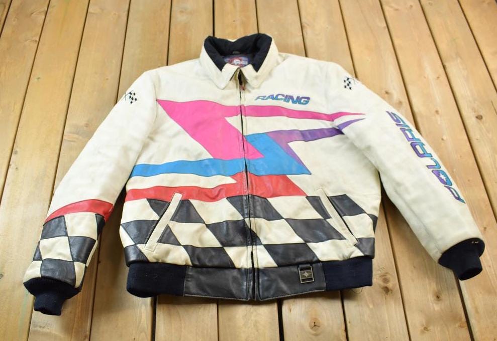 Vintage 1990s Polaris Leather Racing Jacket / Snowmobile Leather