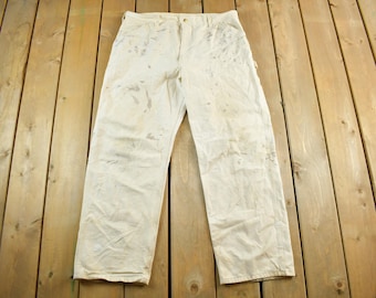 Vintage 1980s Carhartt Paint Distressed Carpenter Work Pants Adult 37 x 30 / 80s Painter Pants / Made in USA / Workwear